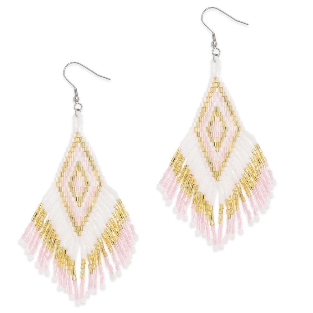 Southwestern Boho Seed Bead Tassel Dangling Statement French Wire Hook Earrings